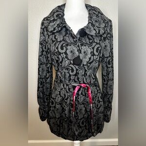 3 Sisters Paisley Pea Coat Pink Polka Dot Lining Oversized buttons - Siz…